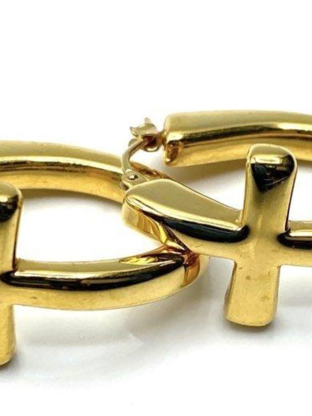 14k Yellow Gold Over Resin; Italy; Post; Cross Hoop Earrings; 8.6 grams